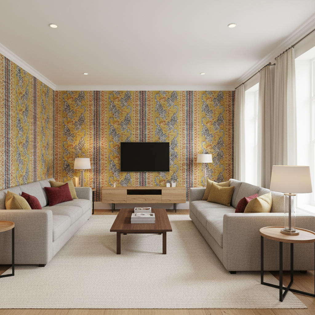 Bongol Print Citrine — Living Room Room Setting