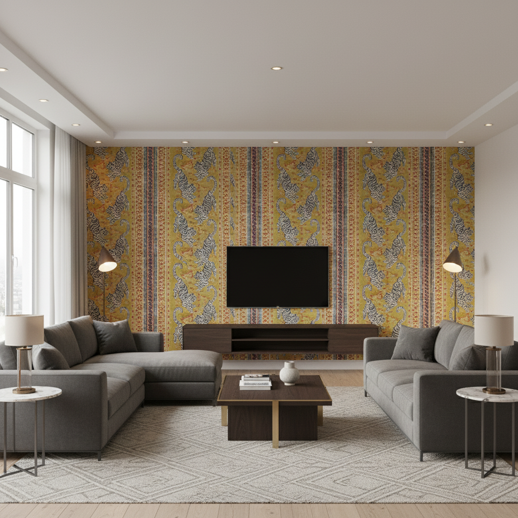 Bongol Print Citrine — Living Room Room Setting