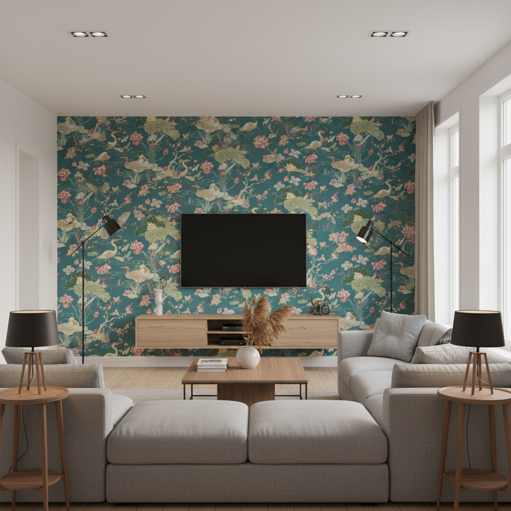 Luzon Print Lagoon — Living Room Room Setting
