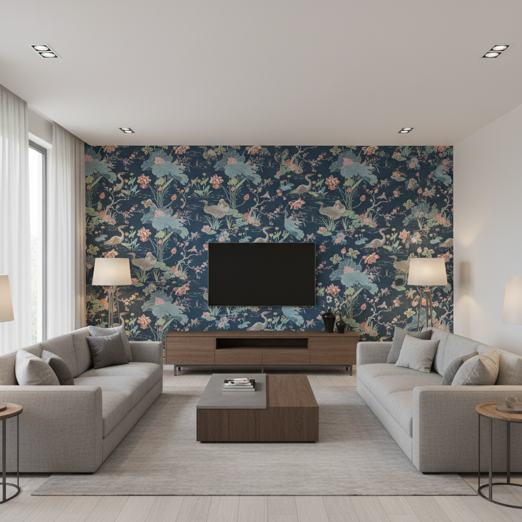 Luzon Print Sapphire — Living Room Room Setting