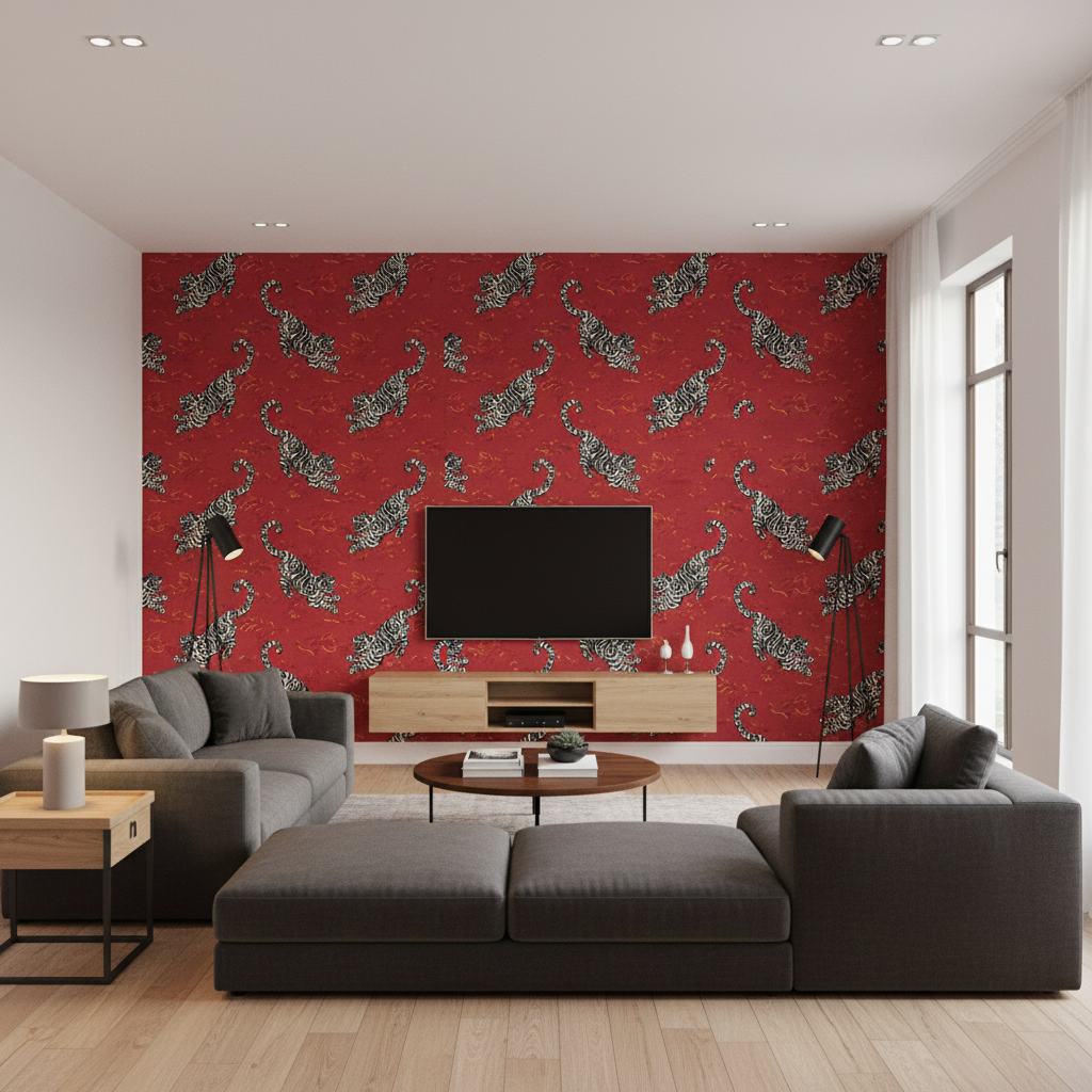 Bongol Velvet Crimson — Living Room Room Setting