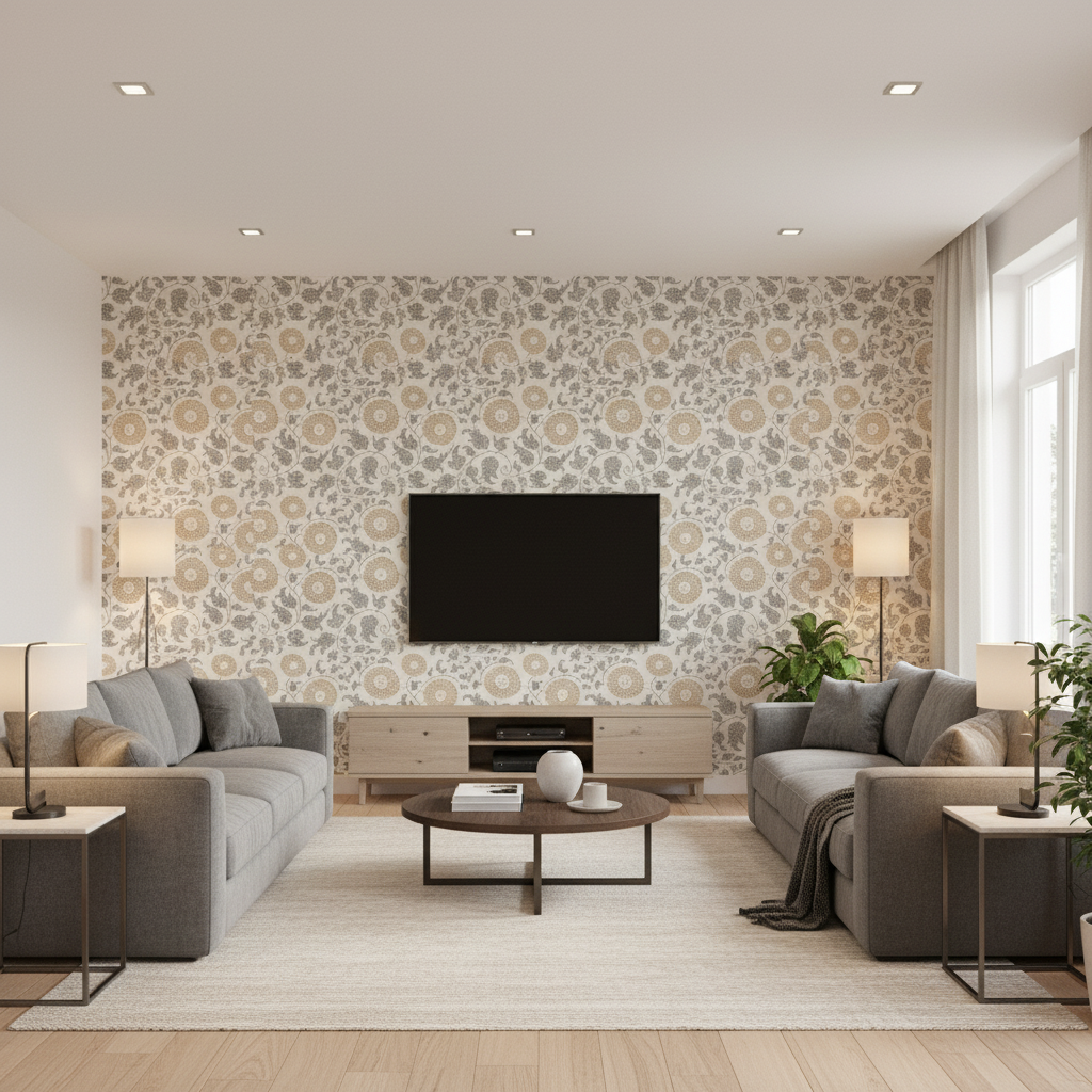 Eldora Print Flax — Living Room Room Setting