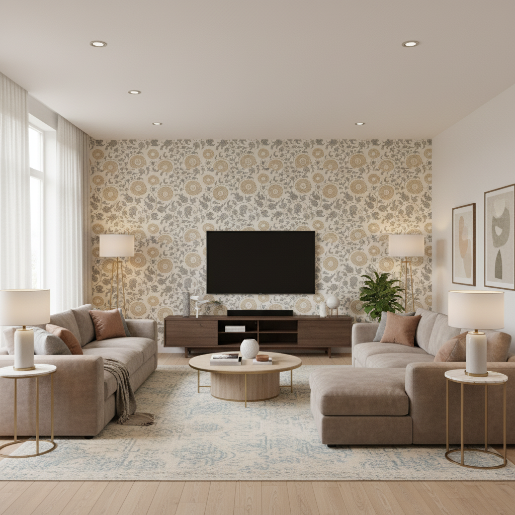Eldora Print Flax — Living Room Room Setting