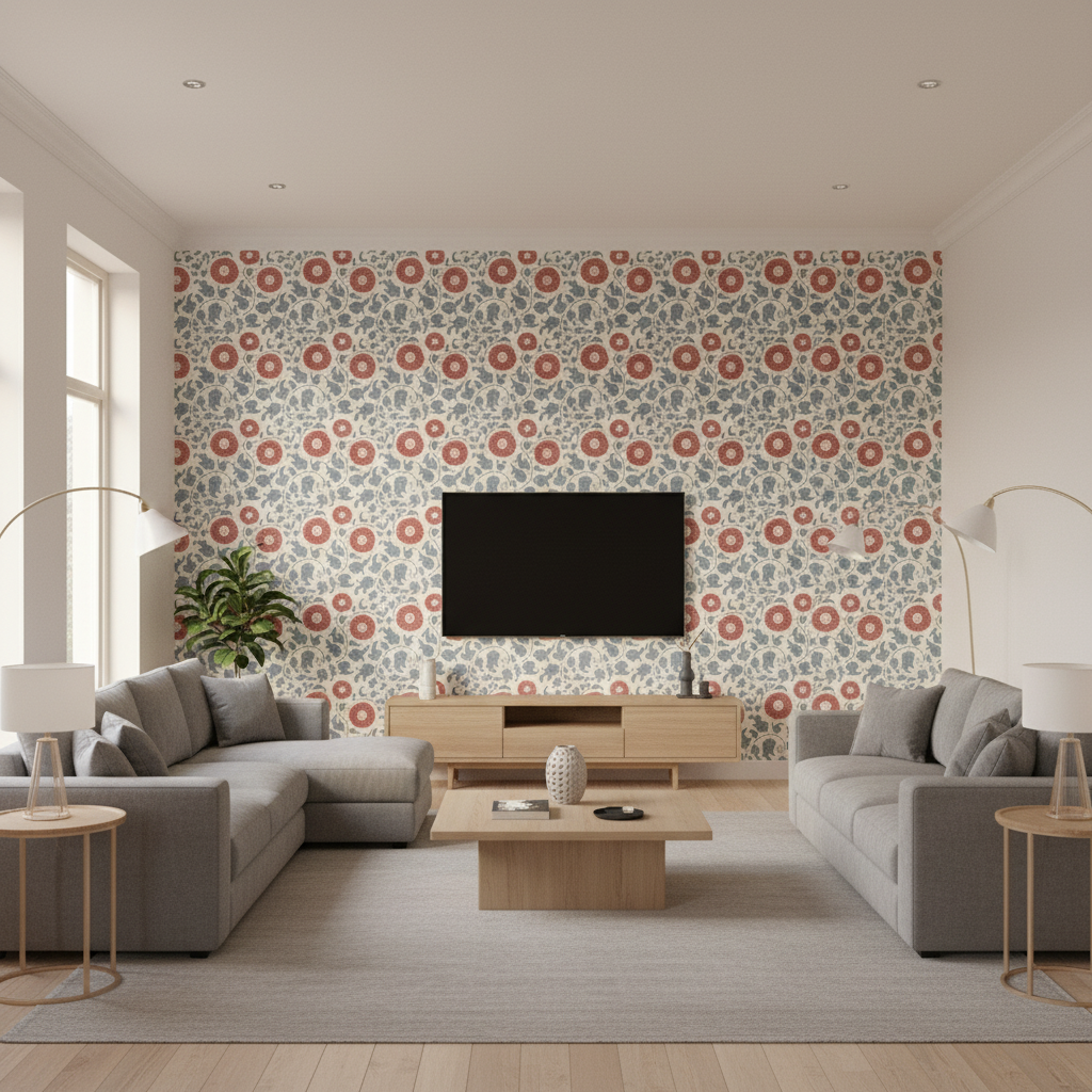 Eldora Print Sky/Brick — Living Room Room Setting