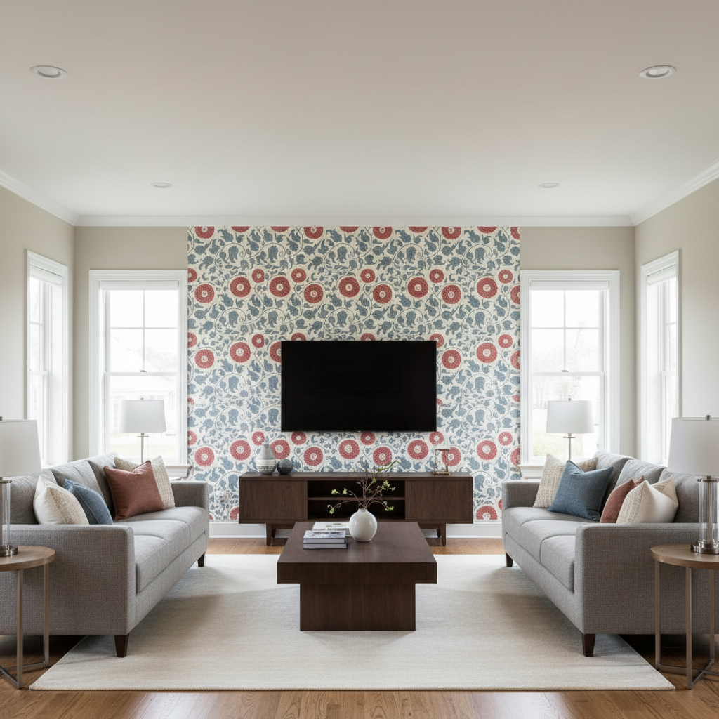 Eldora Print Sky/Brick — Living Room Room Setting