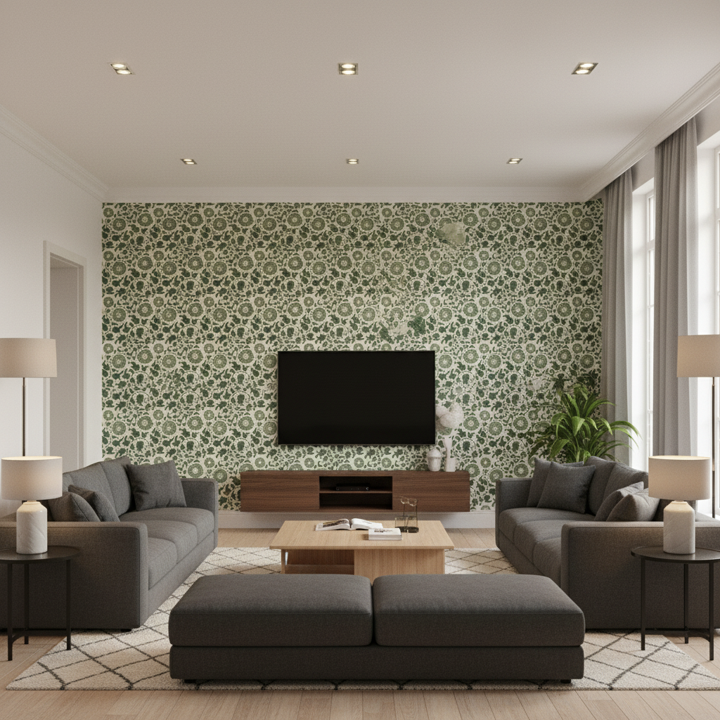Eldora Print Juniper/Leaf — Living Room Room Setting