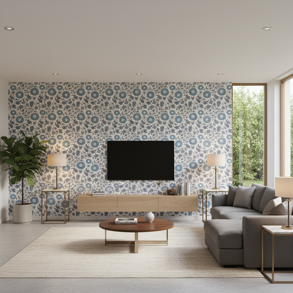 Eldora Print Slate — Living Room Room Setting