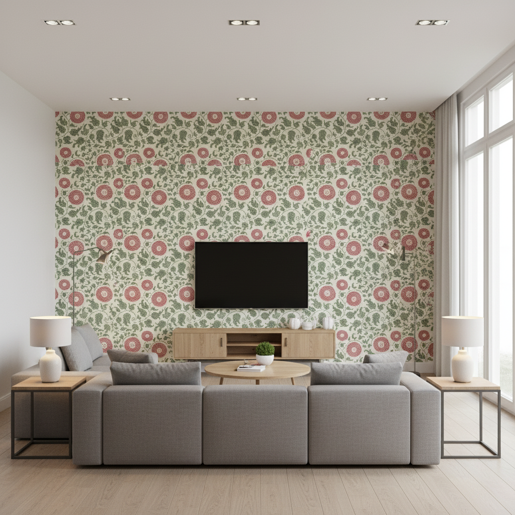 Eldora Print Leaf/Rose — Living Room Room Setting