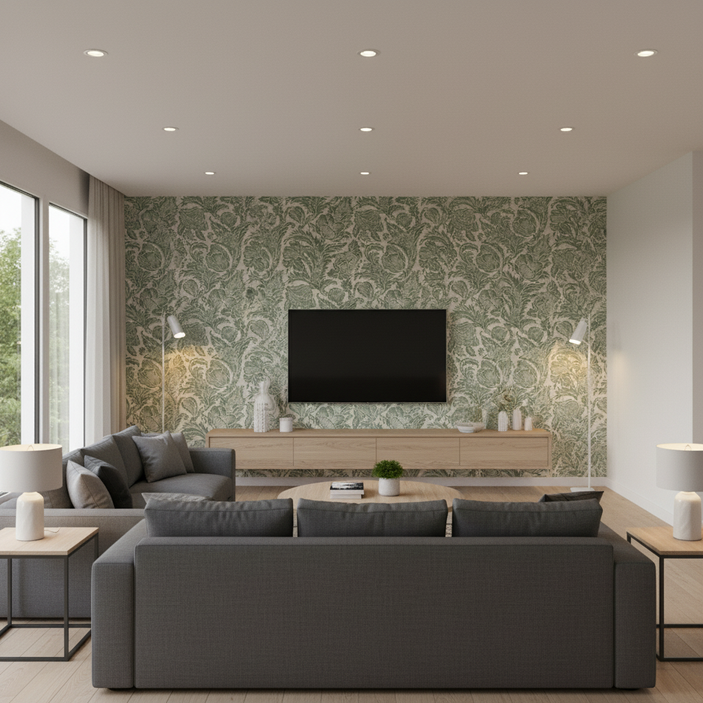Marion Print Sage — Living Room Room Setting