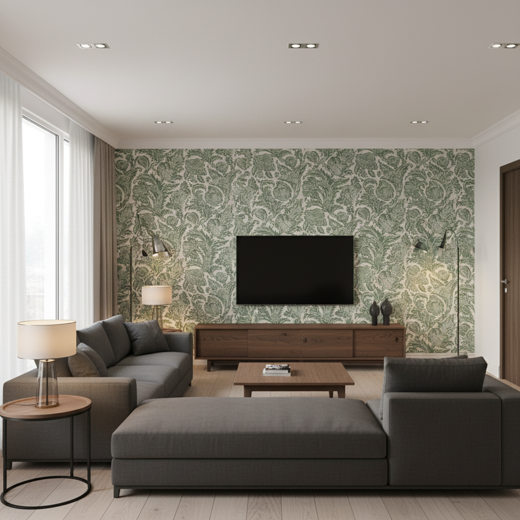 Marion Print Sage — Living Room Room Setting