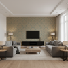 Acanthus Damask Blue — Living Room Room Setting