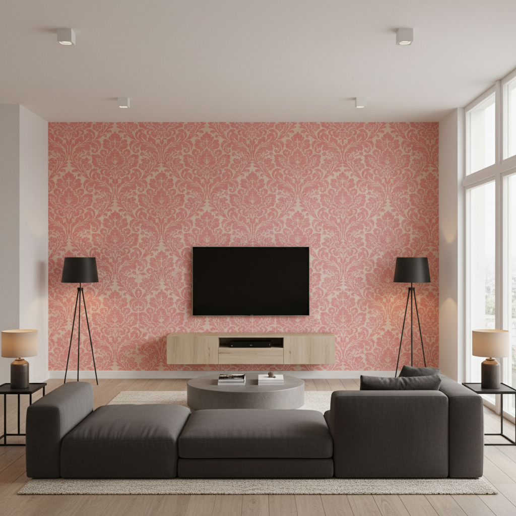 Acanthus Damask Berry — Living Room Room Setting