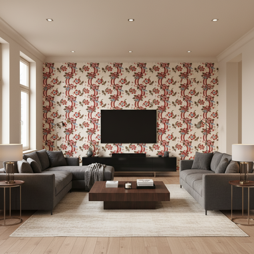 Benday Print Red/Blue — Living Room Room Setting
