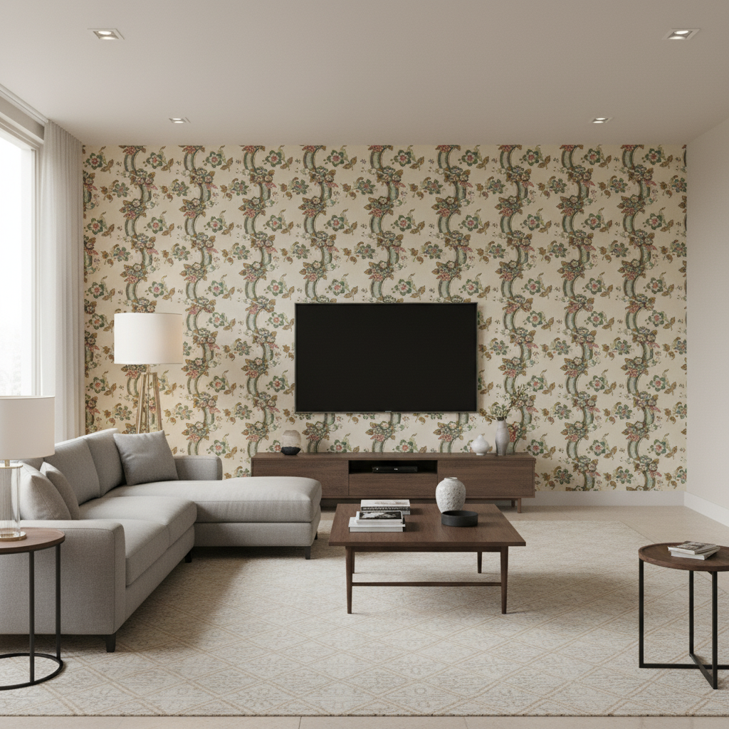 Benday Print Green/Rose — Living Room Room Setting