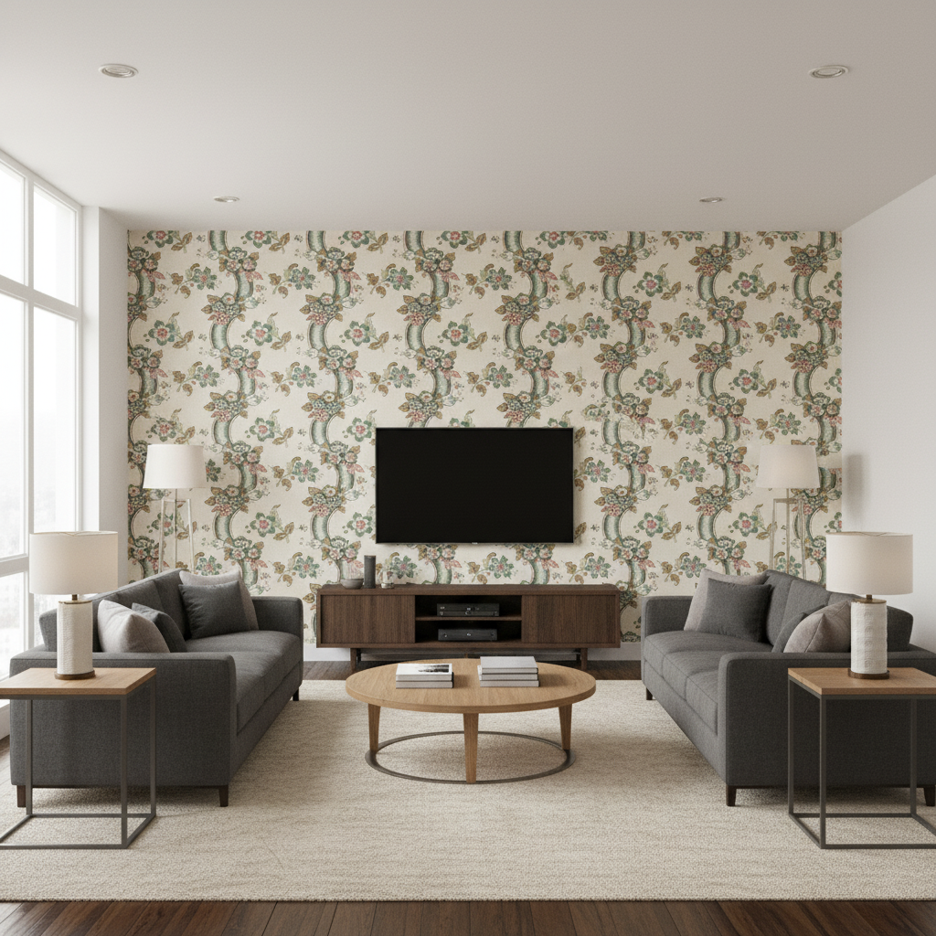 Benday Print Green/Rose — Living Room Room Setting