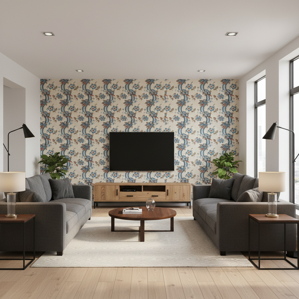 Benday Print Denim/Berry — Living Room Room Setting