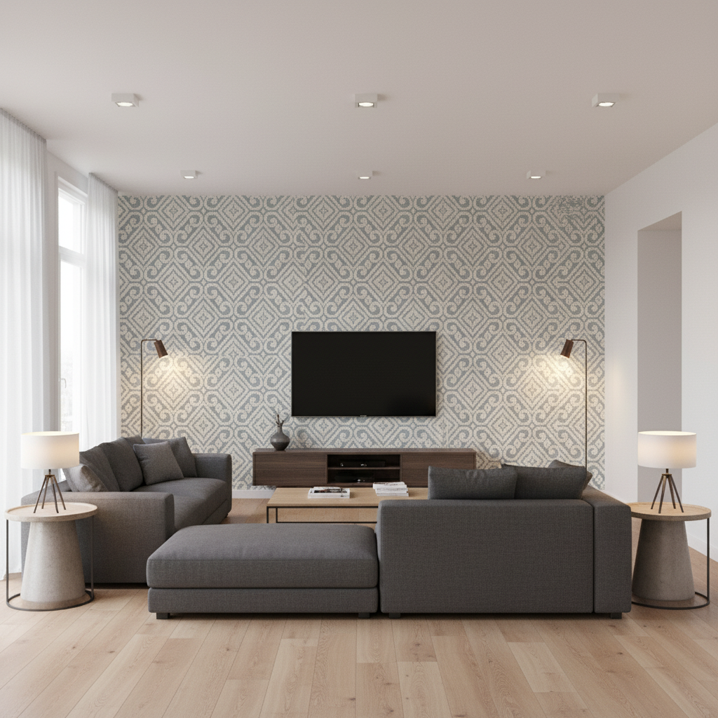 Prado Weave Sky — Living Room Room Setting