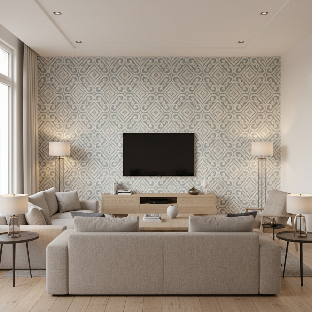 Prado Weave Sky — Living Room Room Setting