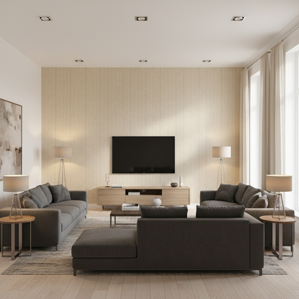 Alfaro Weave Stone — Living Room Room Setting