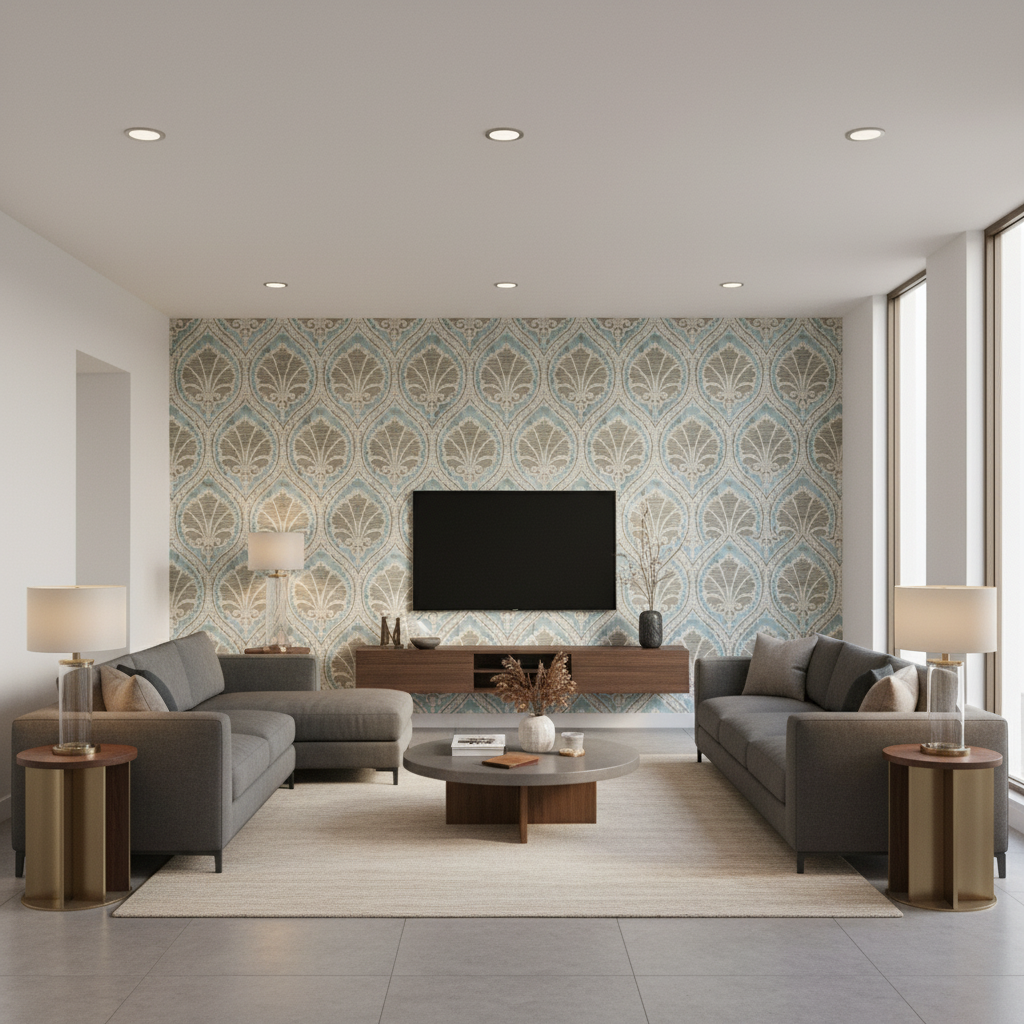 Seville Weave Sky/Aqua — Living Room Room Setting