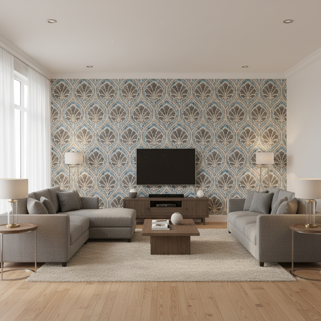 Seville Weave Navy/Marine — Living Room Room Setting