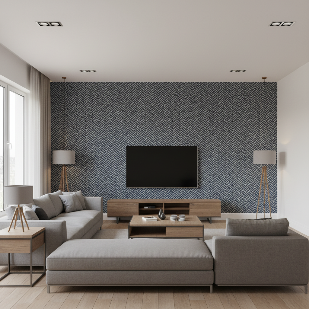 Leon Weave Navy — Living Room Room Setting