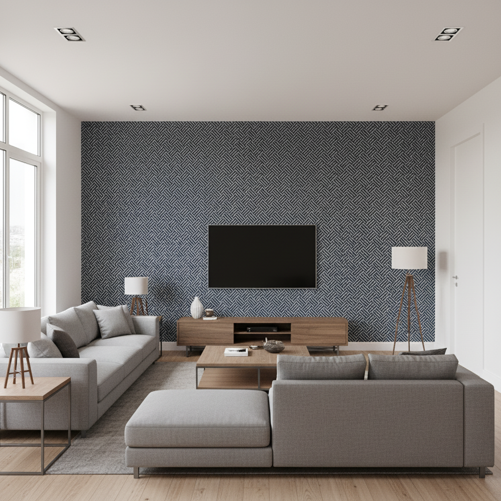Leon Weave Navy — Living Room Room Setting