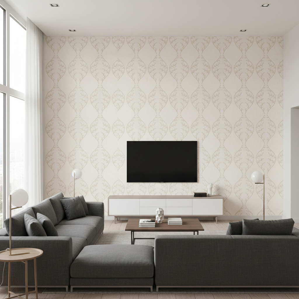 Lillie Embroidery Ivory — Living Room Room Setting