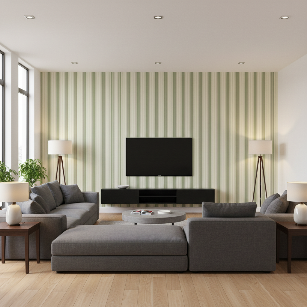 Baldwin Stripe Celery — Living Room Room Setting