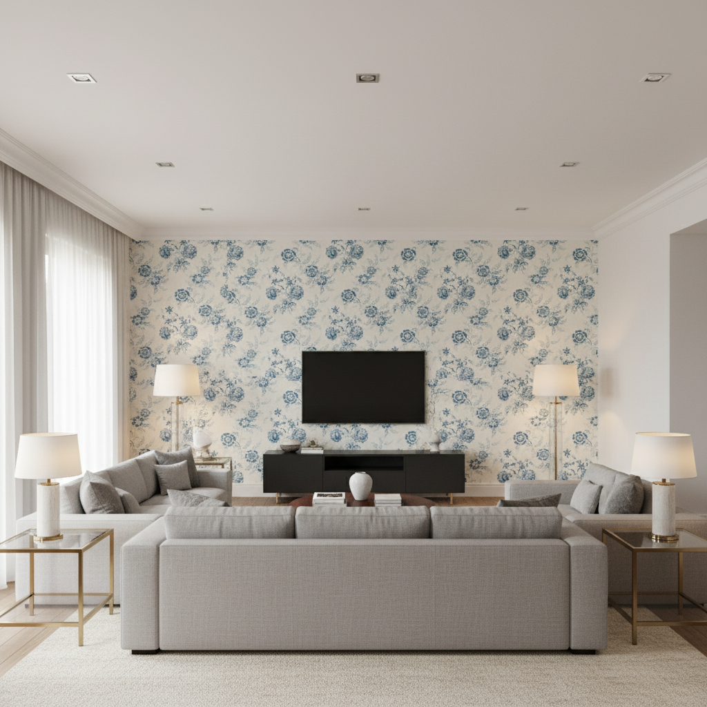 Boutique Floral Blue — Living Room Room Setting