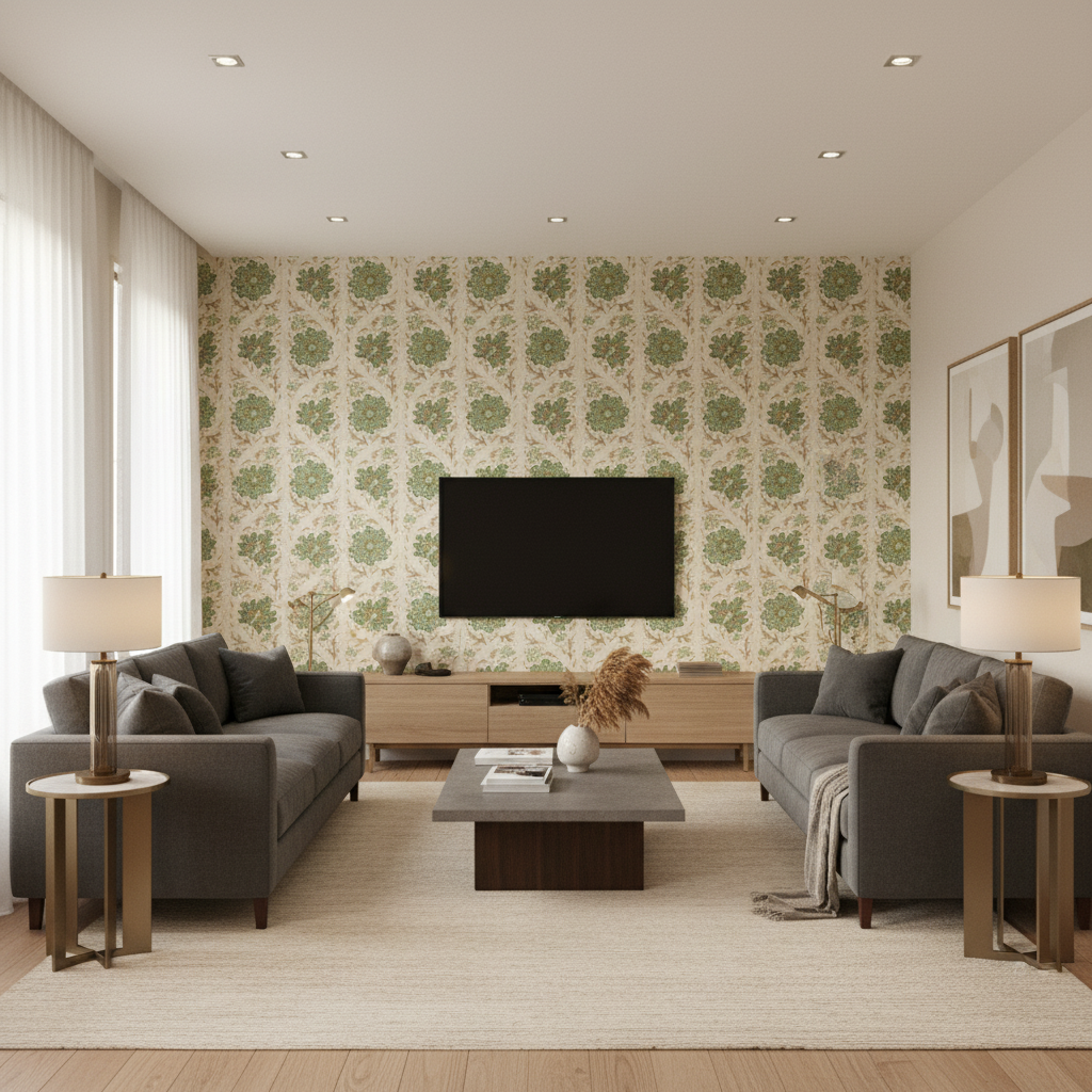 Calico Vine Greenery — Living Room Room Setting