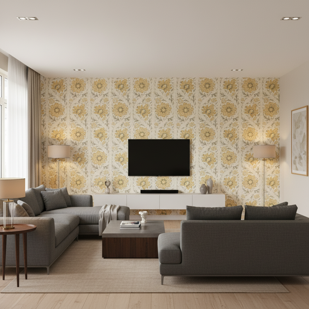 Calico Vine Marigold — Living Room Room Setting