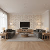 Katmandu - Beige Wallpapers | Schumacher - Living Room Visualization (AI-generated, may not be to scale. Verify pattern scale with product specifications.)