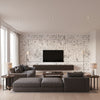 Aviary - Black On White Wallpapers | Schumacher - Living Room Visualization (AI-generated, may not be to scale. Verify pattern scale with product specifications.)
