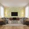 Birches - Leaf/White Wallpapers | Schumacher - Living Room Visualization (AI-generated, may not be to scale. Verify pattern scale with product specifications.)