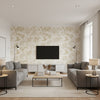 Bali Vine - Sandstone Wallpapers | Schumacher - Living Room Visualization (AI-generated, may not be to scale. Verify pattern scale with product specifications.)