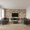 Bali Vine - Mocha Wallpapers | Schumacher - Living Room Visualization (AI-generated, may not be to scale. Verify pattern scale with product specifications.)