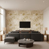Modern Botanical - Parchment Wallpapers | Schumacher - Living Room Visualization (AI-generated, may not be to scale. Verify pattern scale with product specifications.)