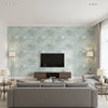 Modern Botanical - Slate Wallpapers | Schumacher - Living Room Visualization (AI-generated, may not be to scale. Verify pattern scale with product specifications.)