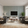 Raindots - Fog Wallpapers | Schumacher - Living Room Visualization (AI-generated, may not be to scale. Verify pattern scale with product specifications.)