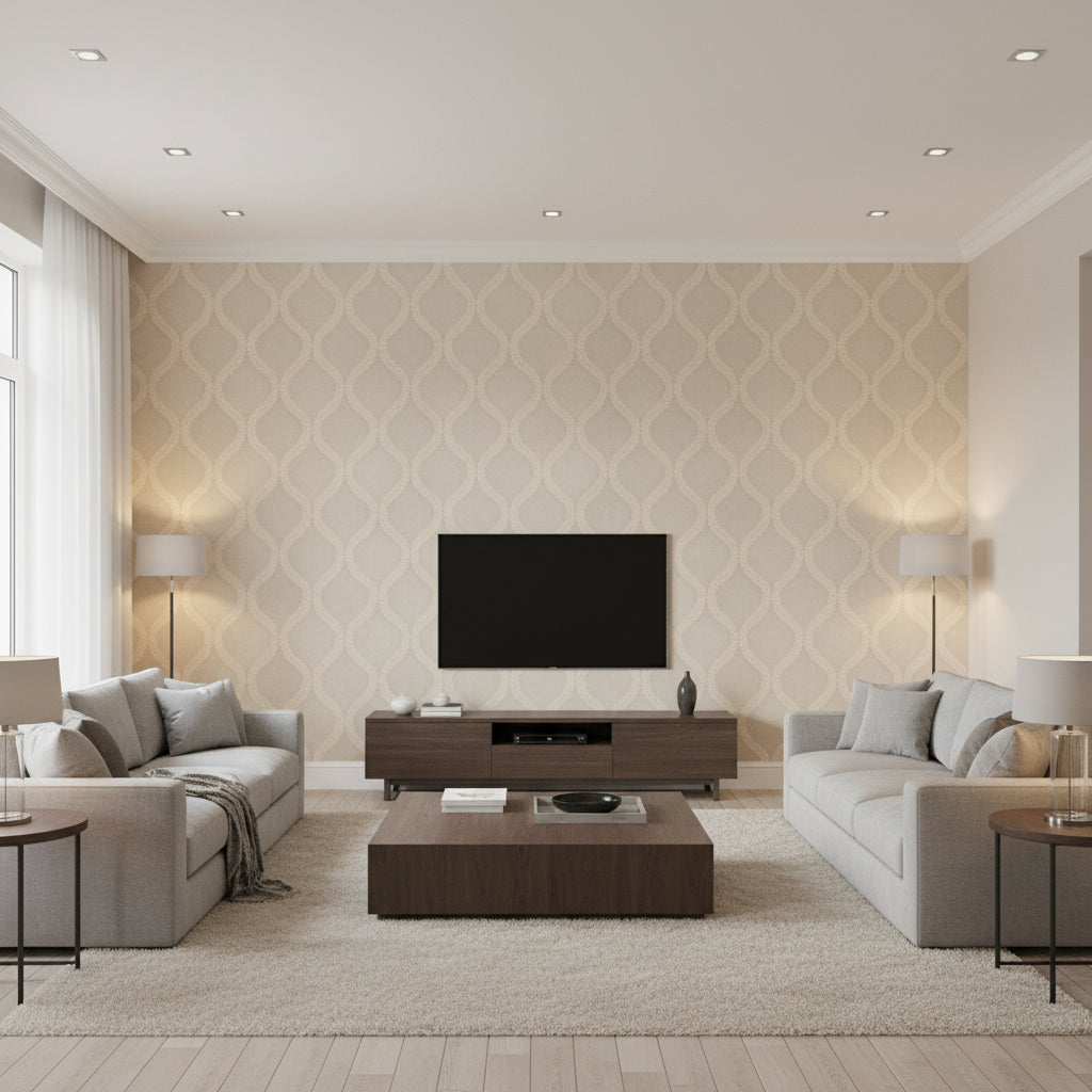 8023110.1.0 | Kravet - Living Room Visualization (AI-generated, may not be to scale. Verify pattern scale with product specifications.)