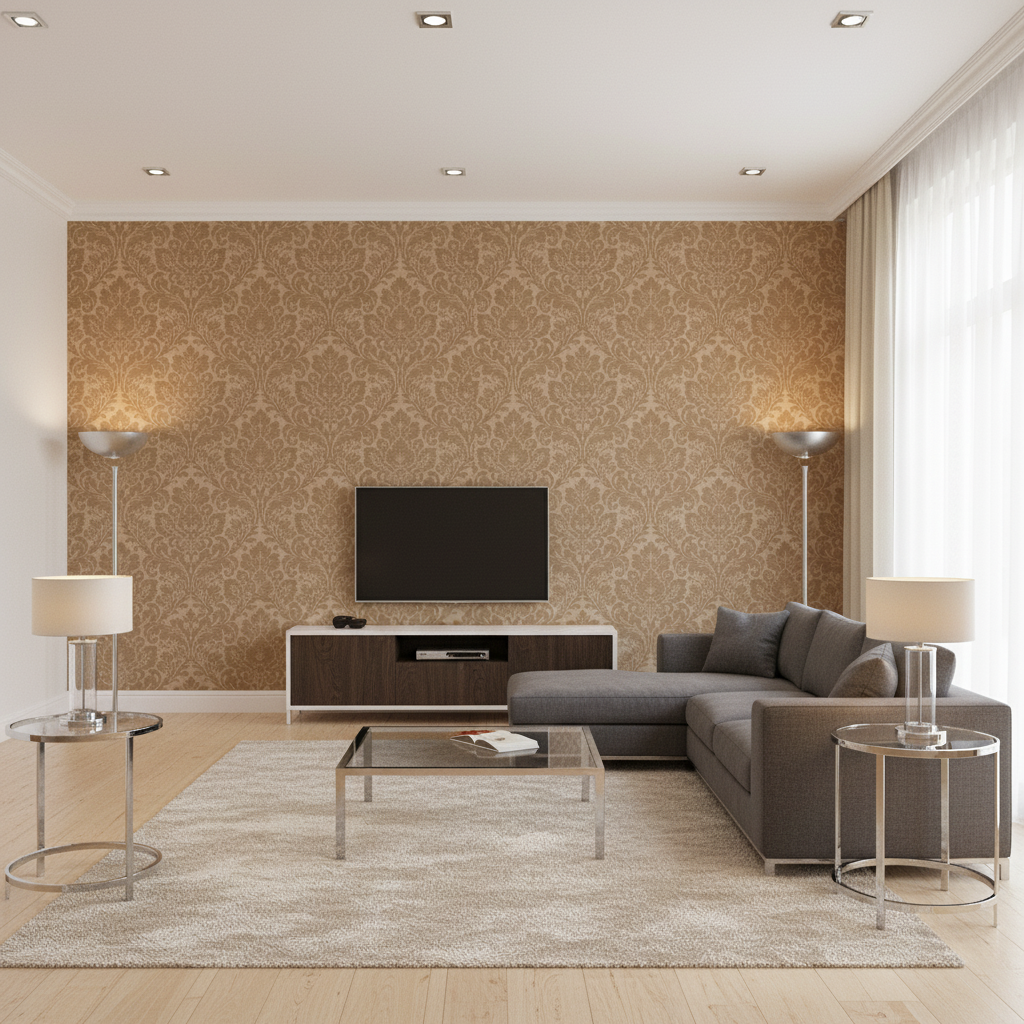 Acanthus Damask - Tea Wheat By Lee Jofa | Oscar De La Renta Iv | Damask Multipurpose - Living Room Room Setting