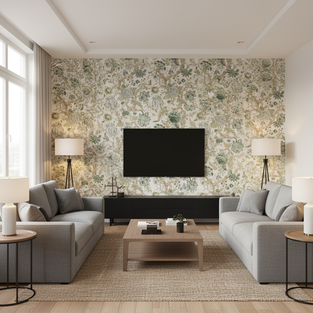 Adlington - Green Green By Lee Jofa | Manor House |Botanical & Floral Jacobeans Multipurpose Print - Living Room Room Setting