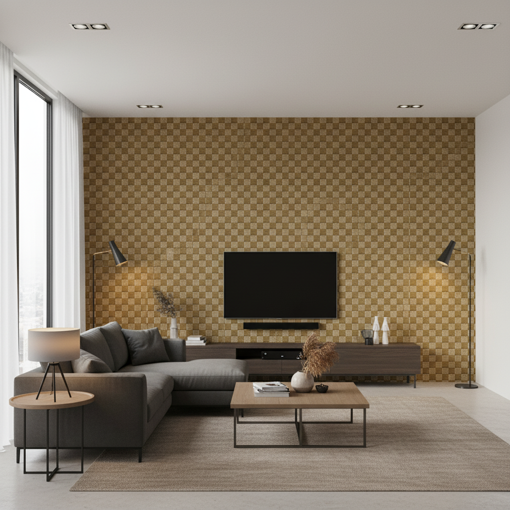 Allonby Weave - Fawn Gold By Lee Jofa | Linford Weaves |Plaid / Check Tone On Tone Upholstery Chenille - Living Room Room Setting