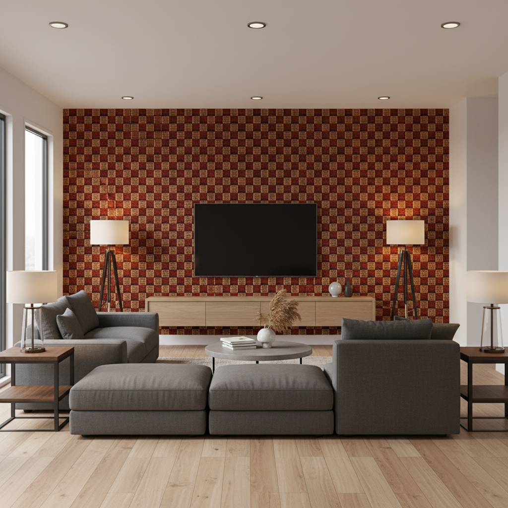 Allonby Weave - Ruby Red By Lee Jofa | Linford Weaves |Plaid / Check Tone On Tone Upholstery Chenille - Living Room Room Setting