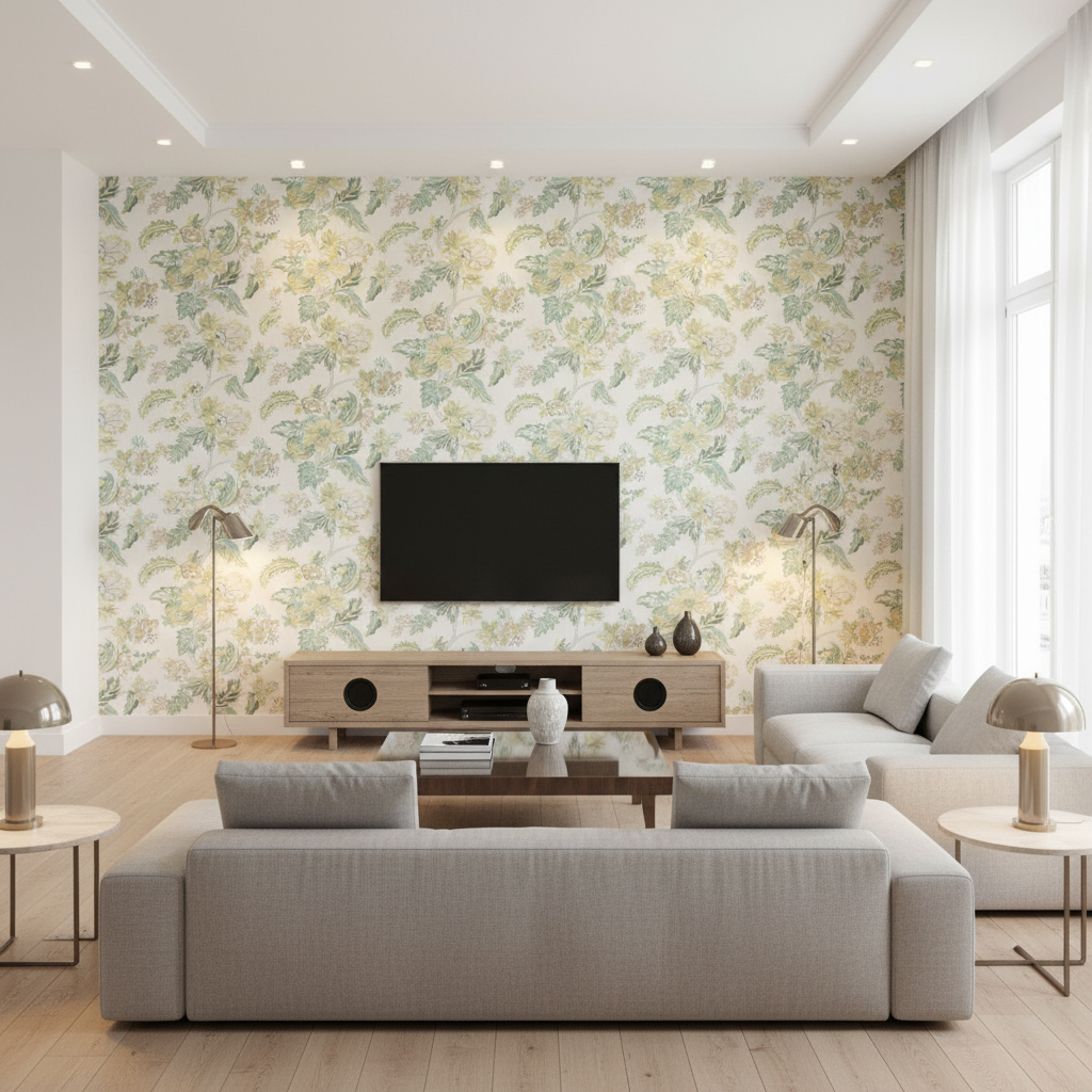 Augustine Print - Celadon Light Green By Lee Jofa | Avondale |Botanical & Floral  Multipurpose Print - Living Room Room Setting