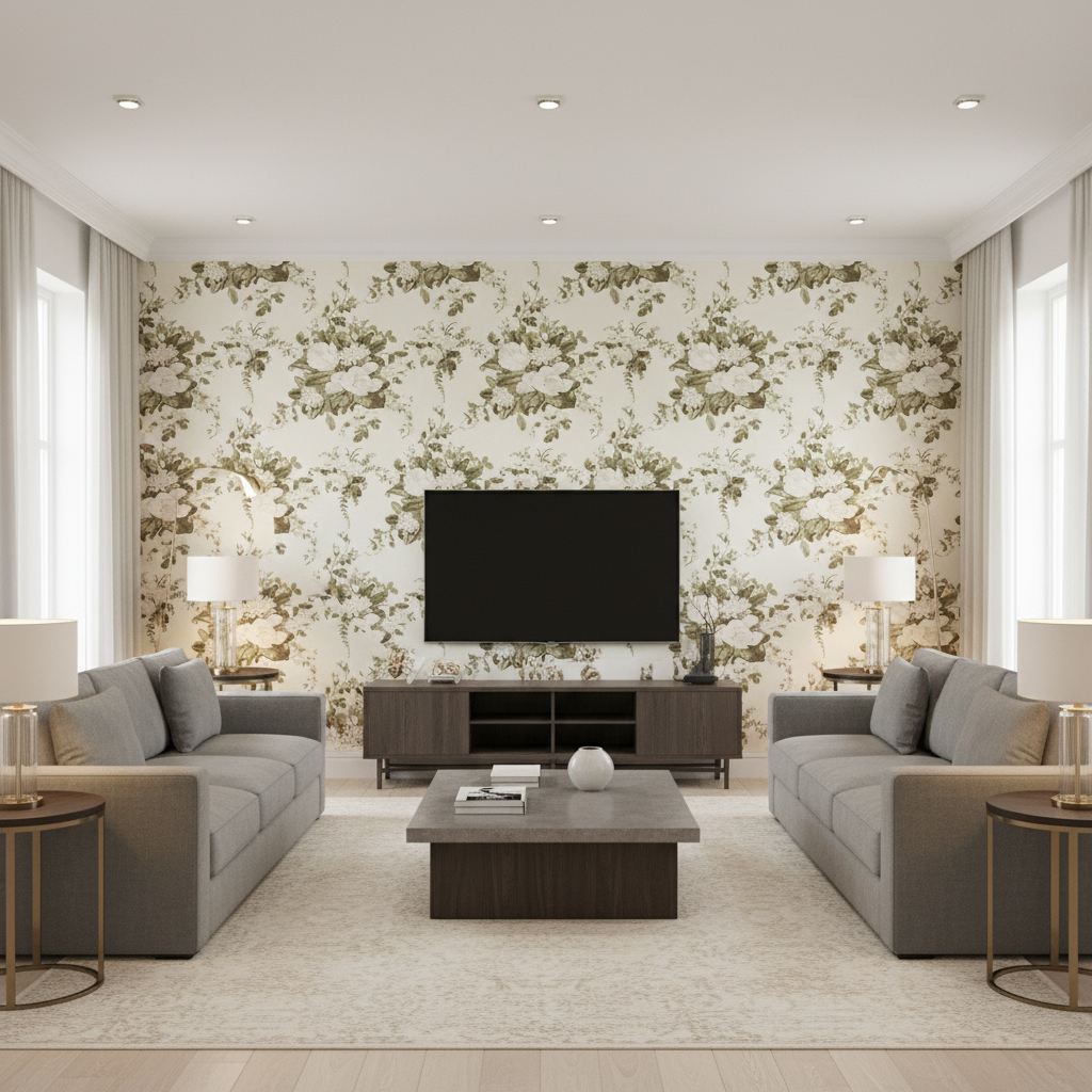 Aurora - Green Green By Lee Jofa | Paolo Moschino Fabrics |Botanical & Floral  Multipurpose Print - Living Room Room Setting
