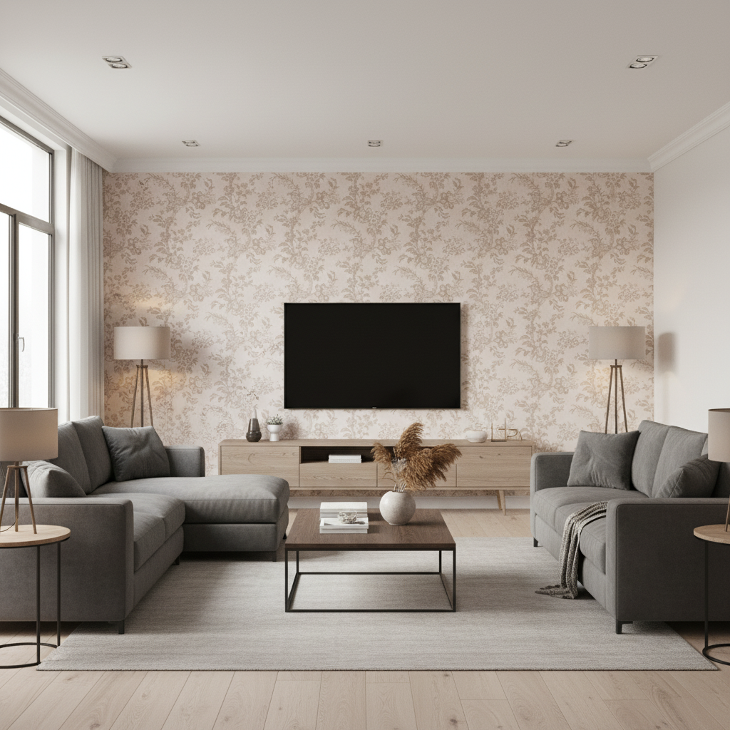 Beijing Blossom - Taupe Taupe By Lee Jofa | Paolo Moschino Fabrics |Botanical & Floral  Multipurpose Print - Living Room Room Setting