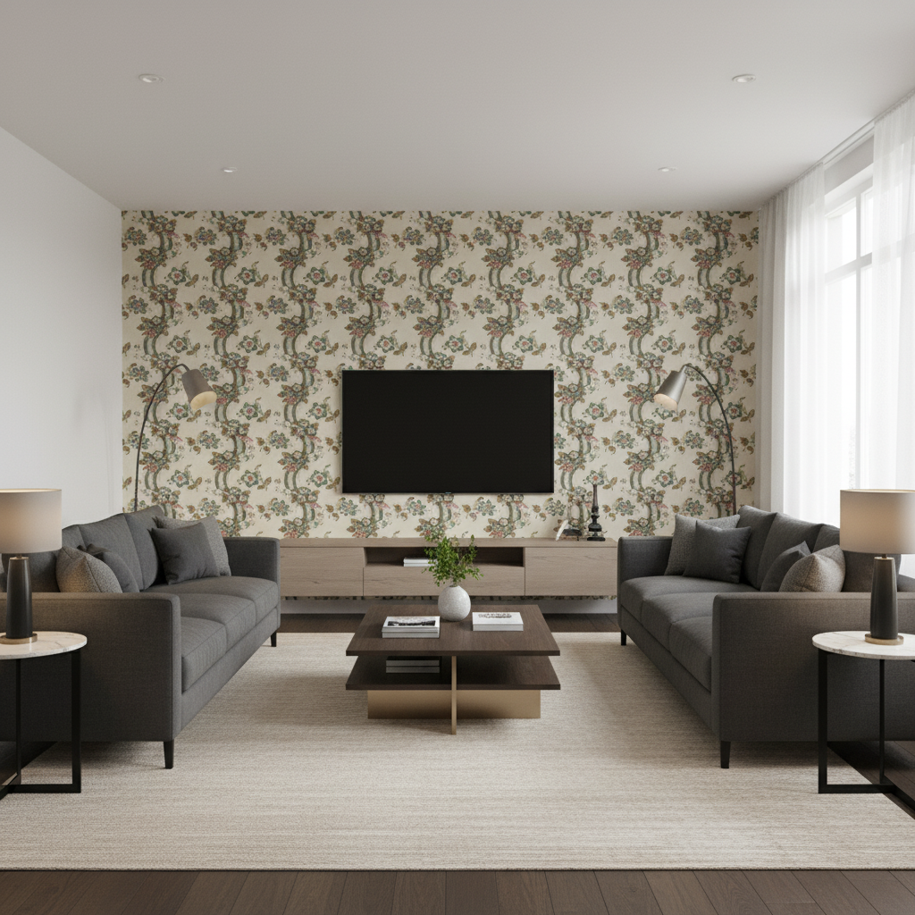 Benday Print - Green/Rose Green By Lee Jofa | Oscar De La Renta Iv |Botanical & Floral Jacobeans Multipurpose Print - Living Room Room Setting
