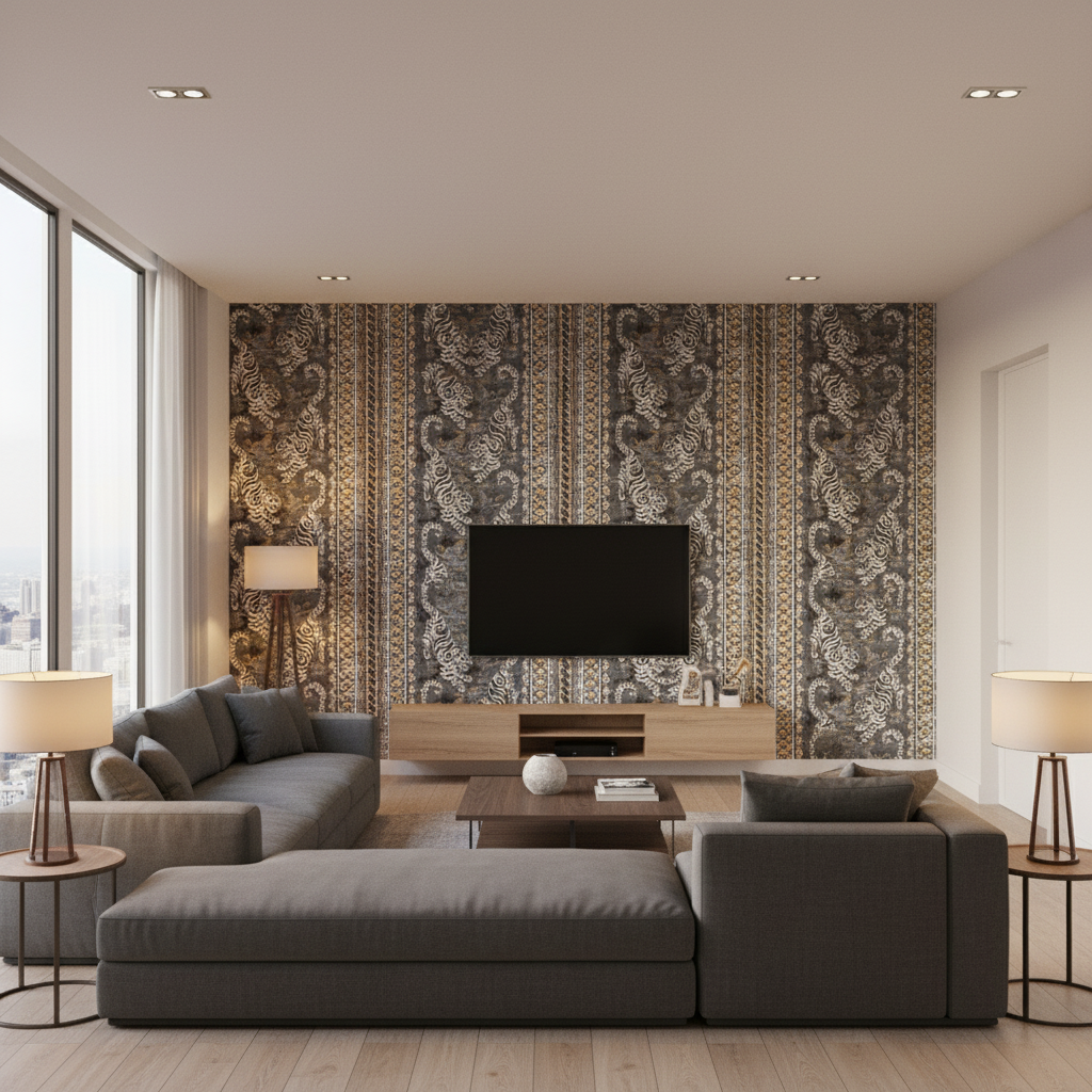 Bongol Print - Charcoal Charcoal By Lee Jofa | Mindoro | Animal/Insects Multipurpose Embroidery - Living Room Room Setting